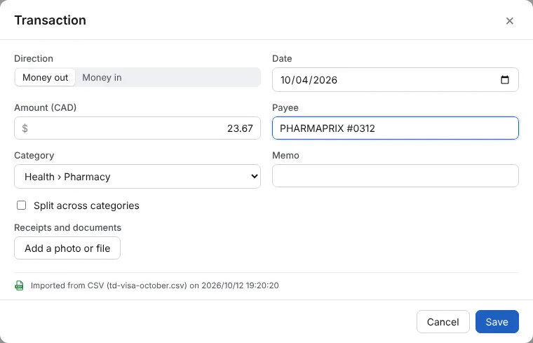 Give a transaction its category