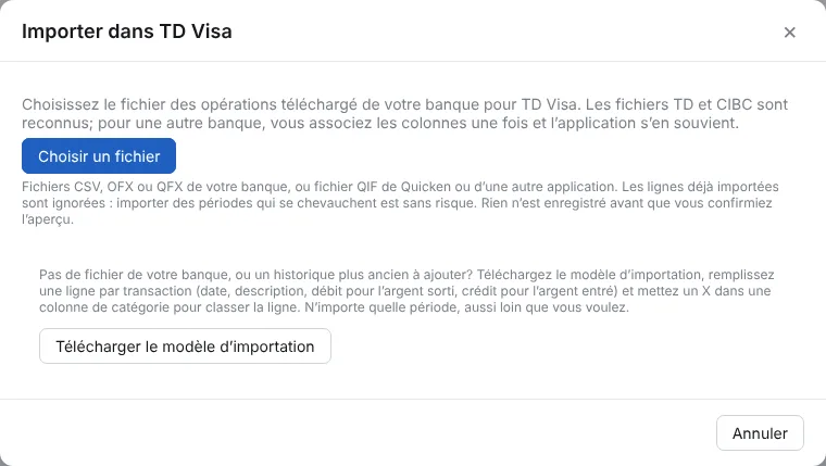 Ouvrez le compte et cliquez sur Importer un fichier
