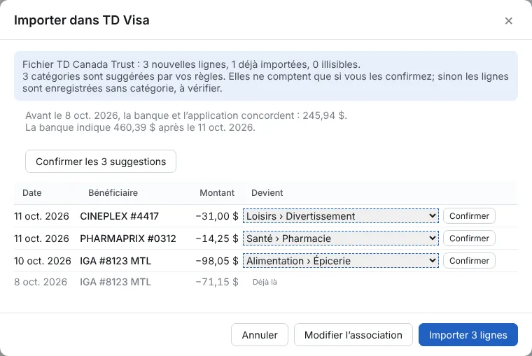 La prochaine importation suggère les catégories