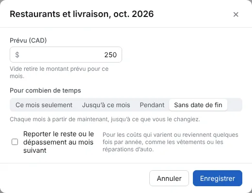 Prévoyez une catégorie