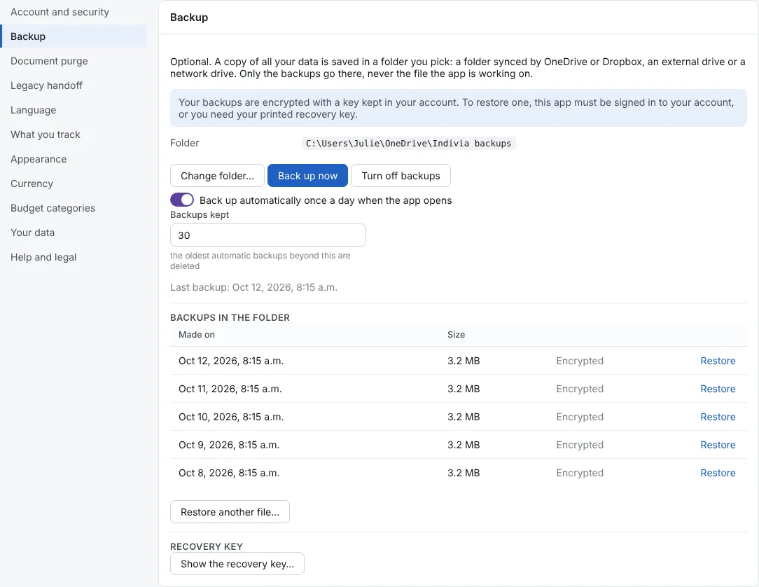 Open Settings, Backup