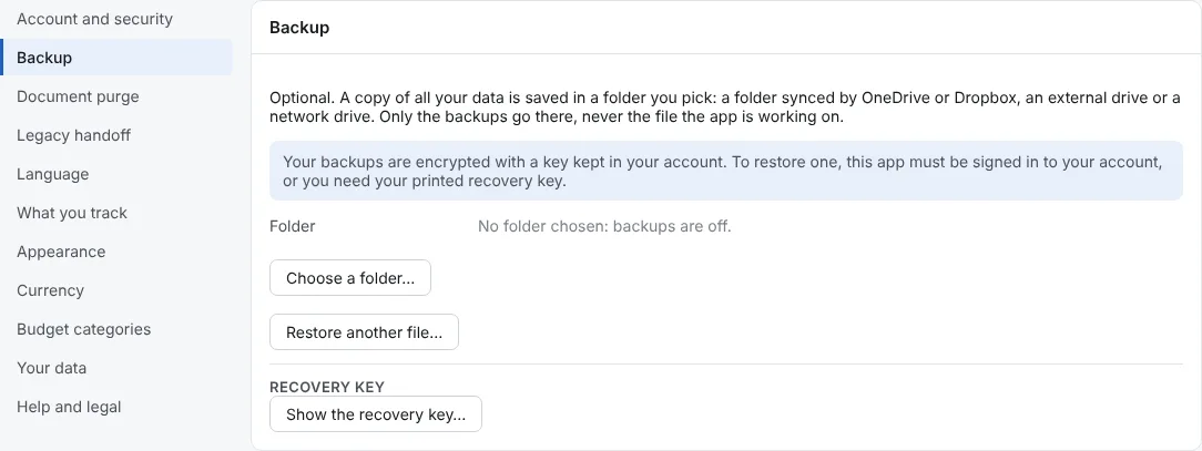 Open Settings, Backup