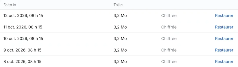 Choisissez la sauvegarde