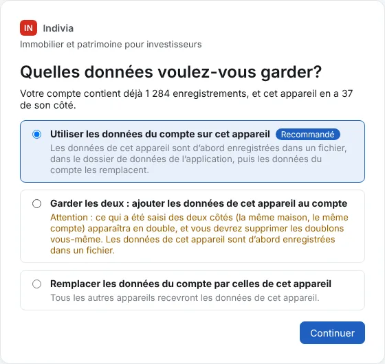 Seulement si l’appareil a déjà des données : choisissez