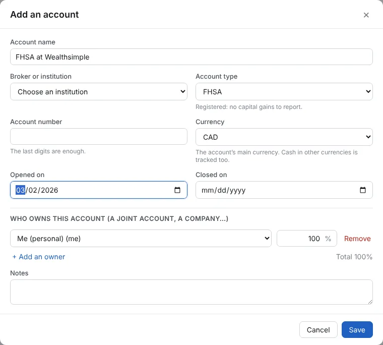 Open Investments and click Add an account
