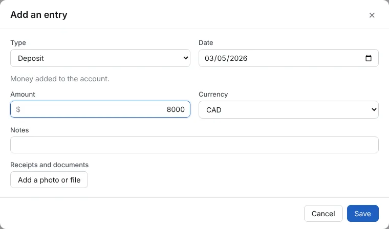 Add the deposit