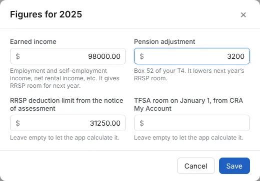 Type the figures from your notice of assessment