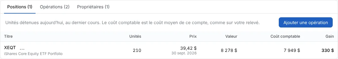 La valeur, le coût et le gain s’affichent (2/2)
