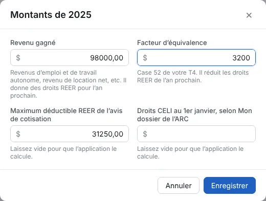 Entrez les montants de votre avis de cotisation