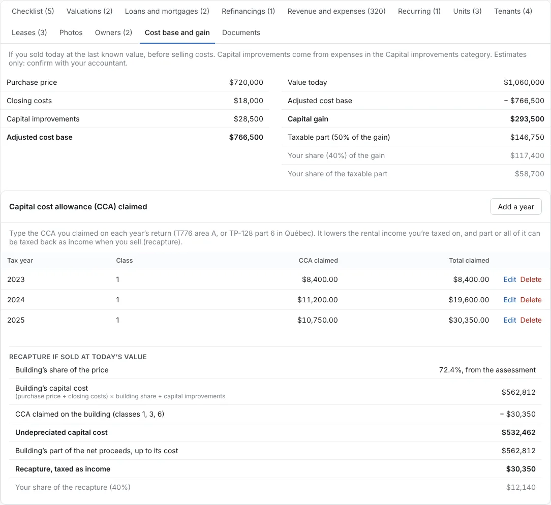 Open the Cost base and gain tab