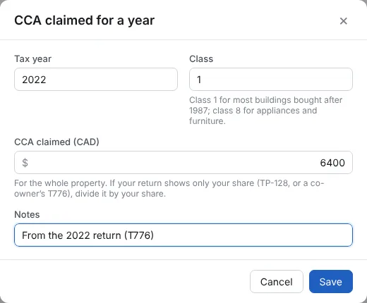 Add the CCA of a missing year