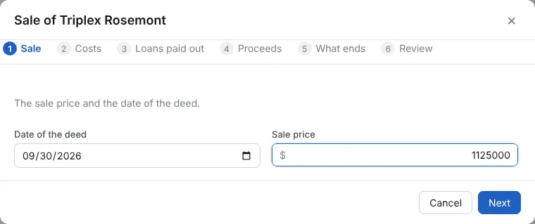 Sale: the date and the price