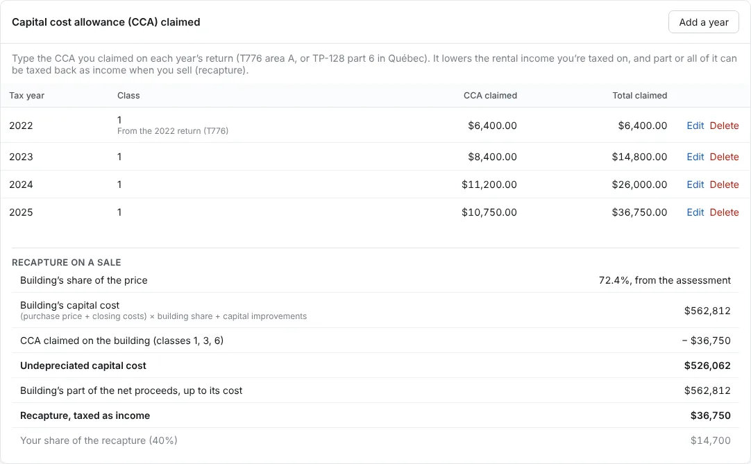 The recapture on the sale