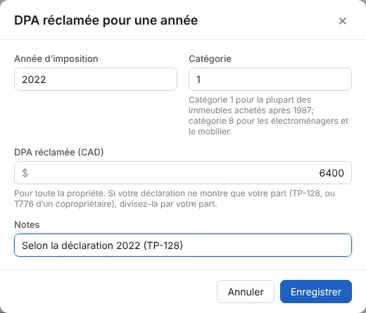 Ajoutez la DPA d’une année manquante