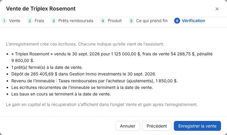 Vérifiez, puis Enregistrer la vente