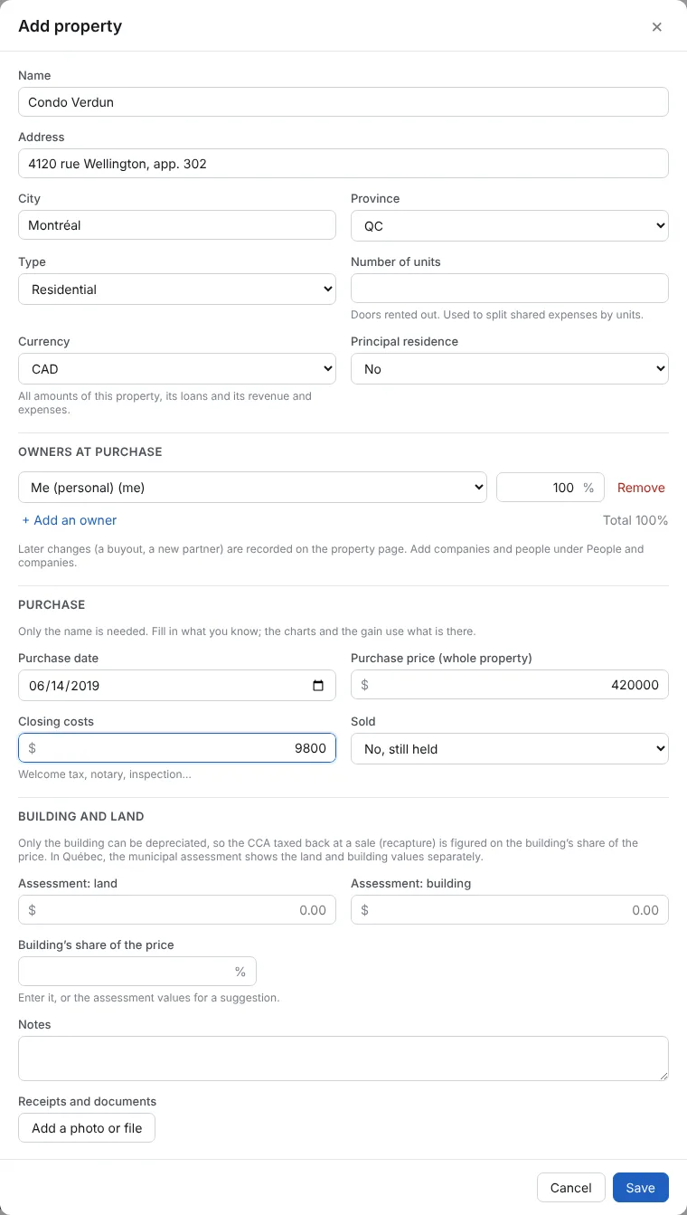 Add property with the purchase