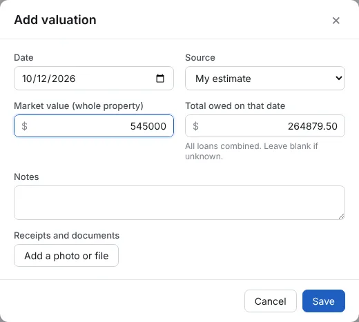 Add today’s value, leave Owed empty