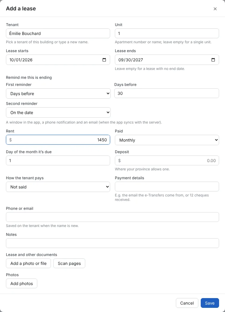 Add one lease per unit