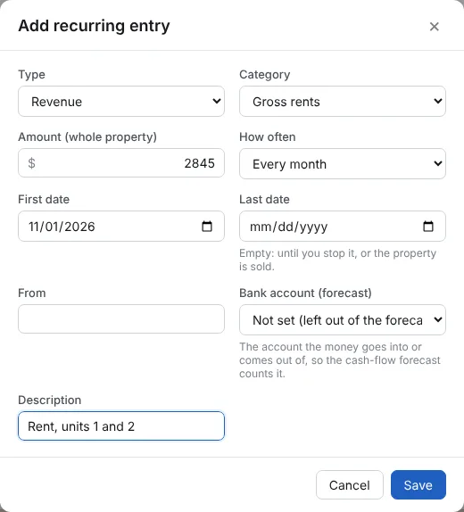 Add the rent as a recurring entry (1/2)
