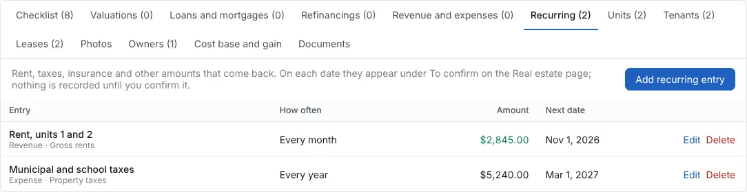 Add the rent as a recurring entry (2/2)