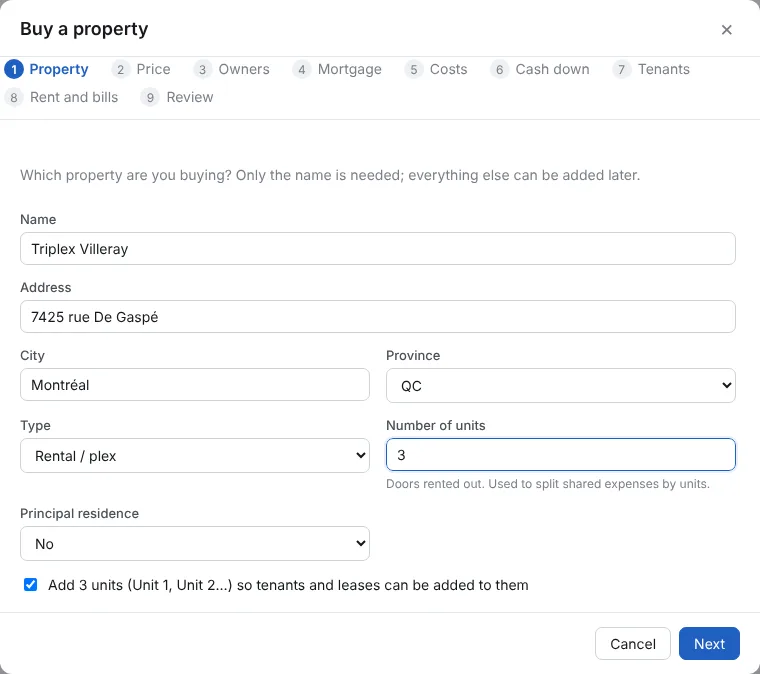 Start the wizard: the property