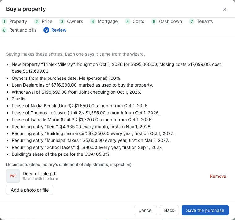 Add the documents, review and save (1/2)