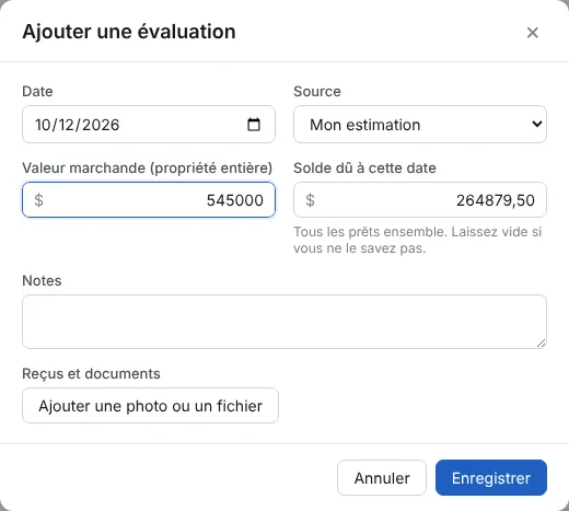 Ajoutez la valeur d’aujourd’hui, laissez le solde vide