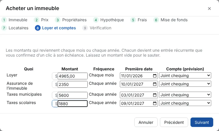 Le loyer et les comptes