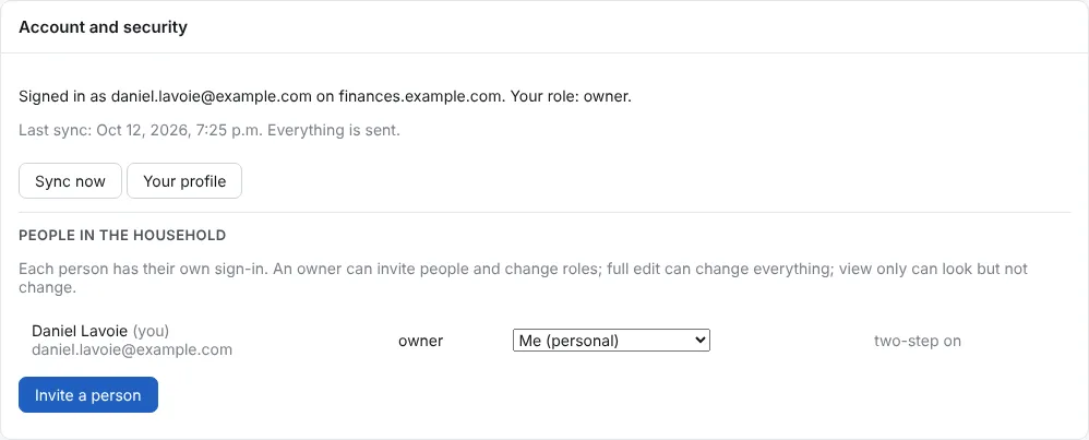 Open Settings, Account and security