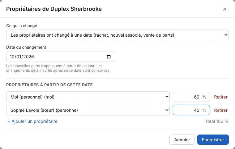 Donnez sa part à chaque propriétaire