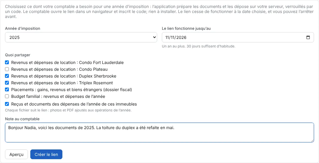 Choisissez l’année et quoi partager