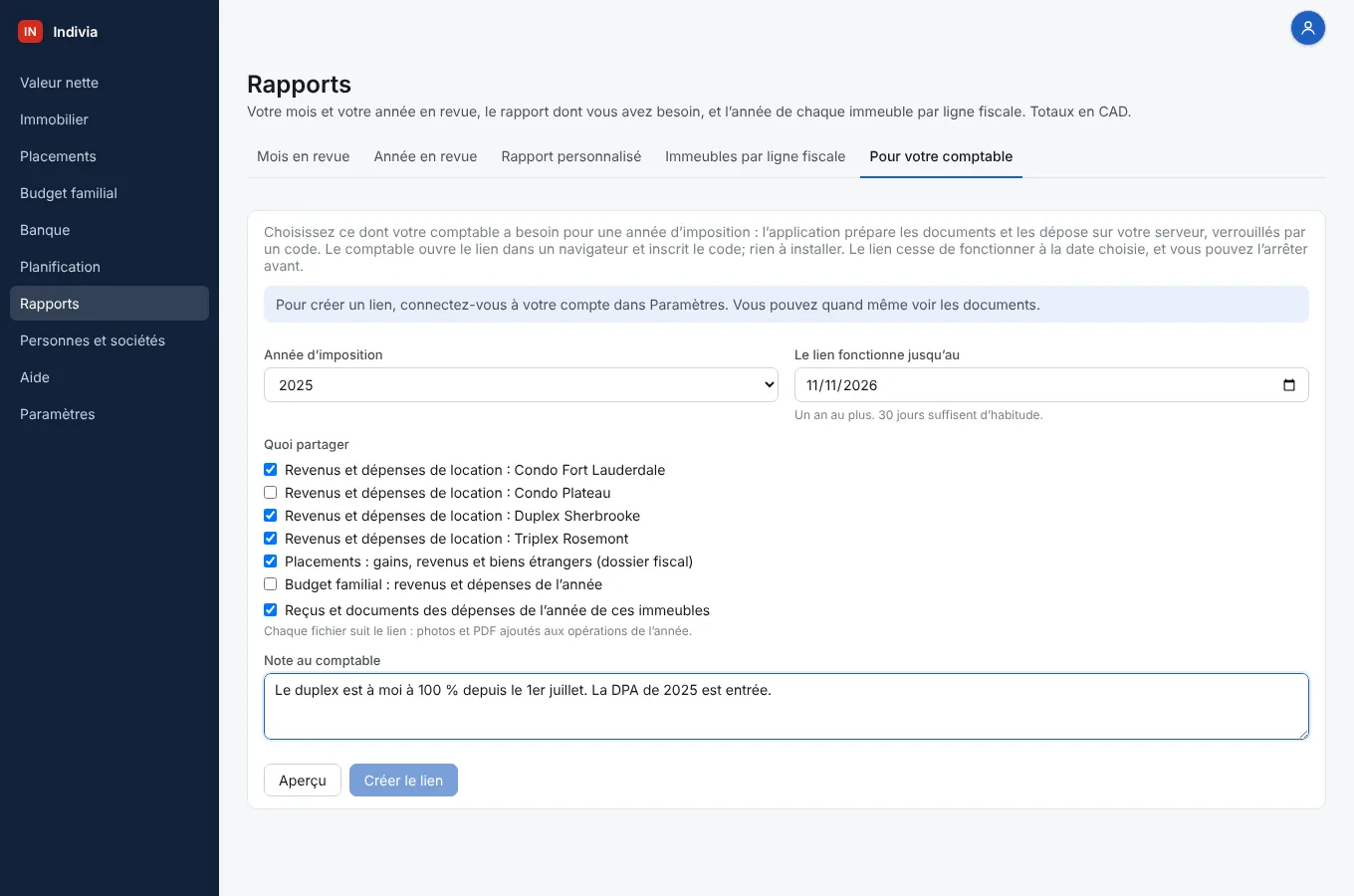 Ouvrez Rapports, Pour votre comptable